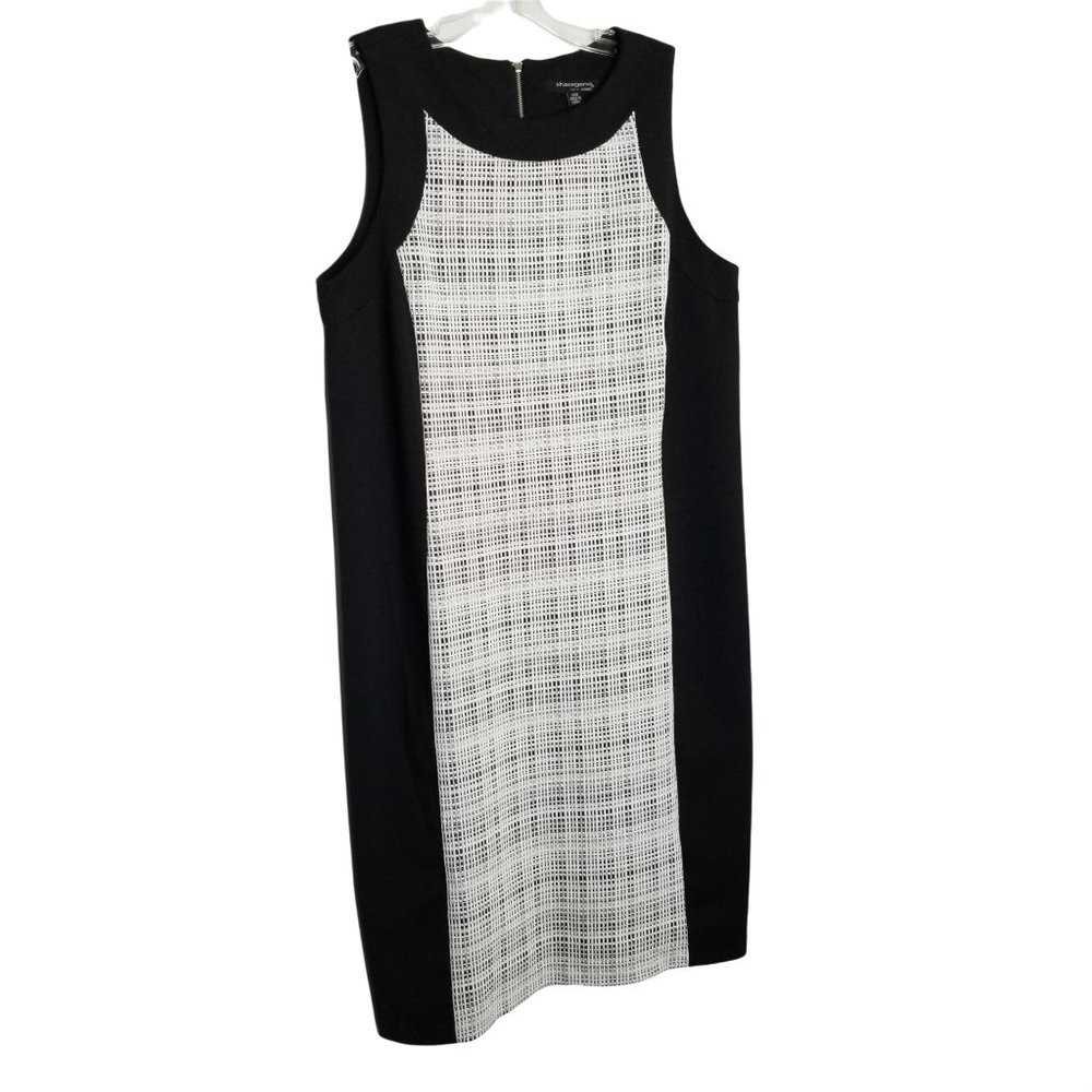 Sharagano Size 14W Dress Sleeveless Contrast Illusion Panels Stretch Knit Knee - Picture 1 of 6